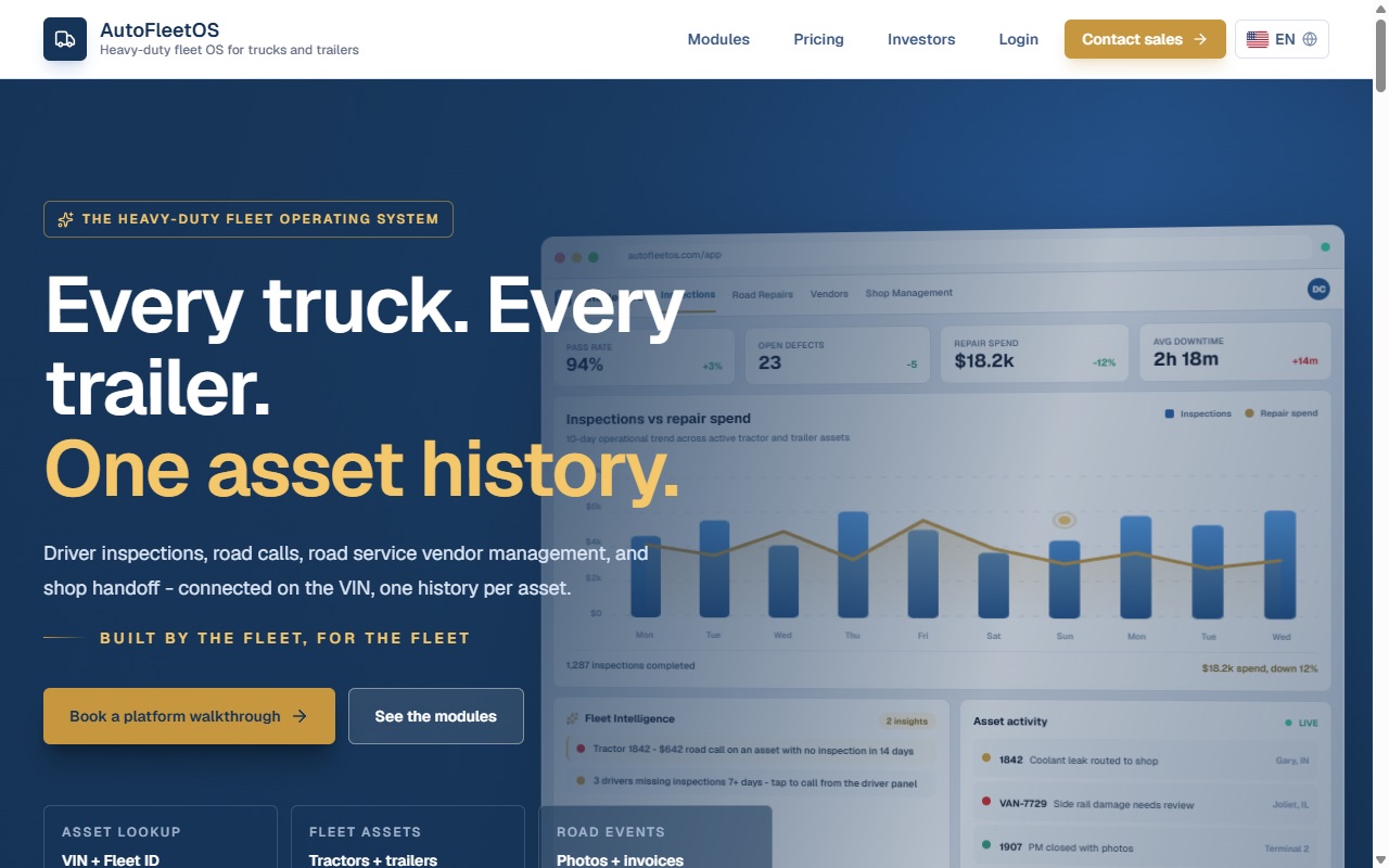 AutoFleetOS fleet management platform homepage