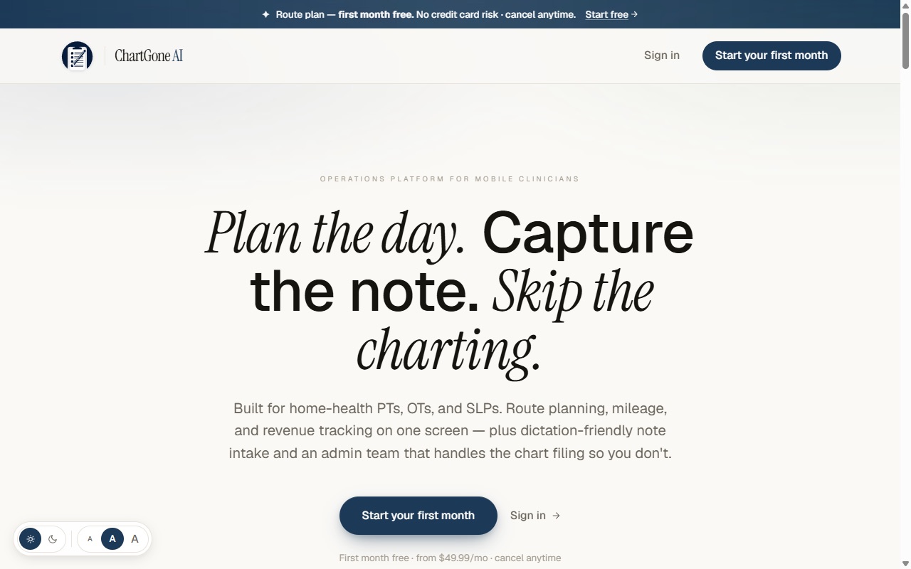 ChartGone AI live web app homepage