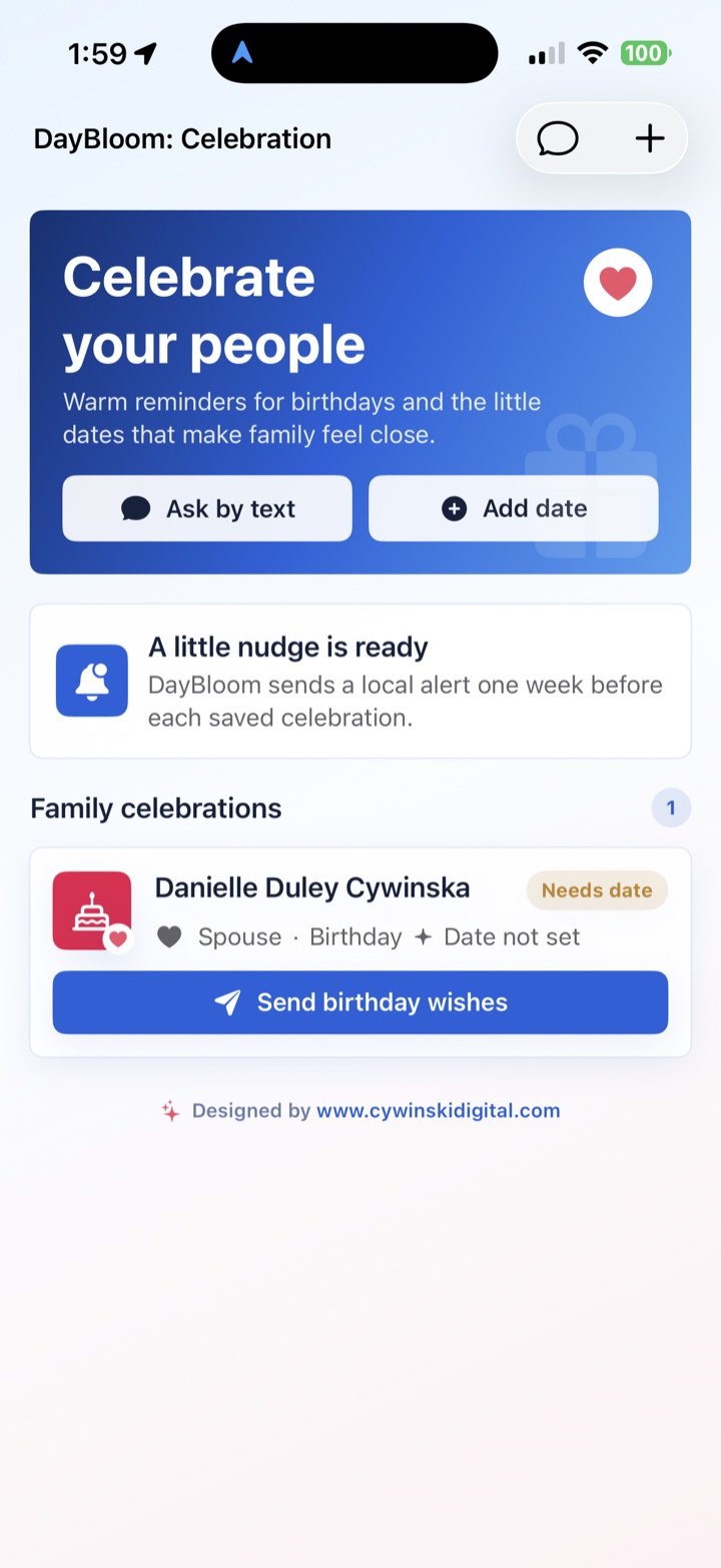DayBloom: Celebration iPhone app screenshot